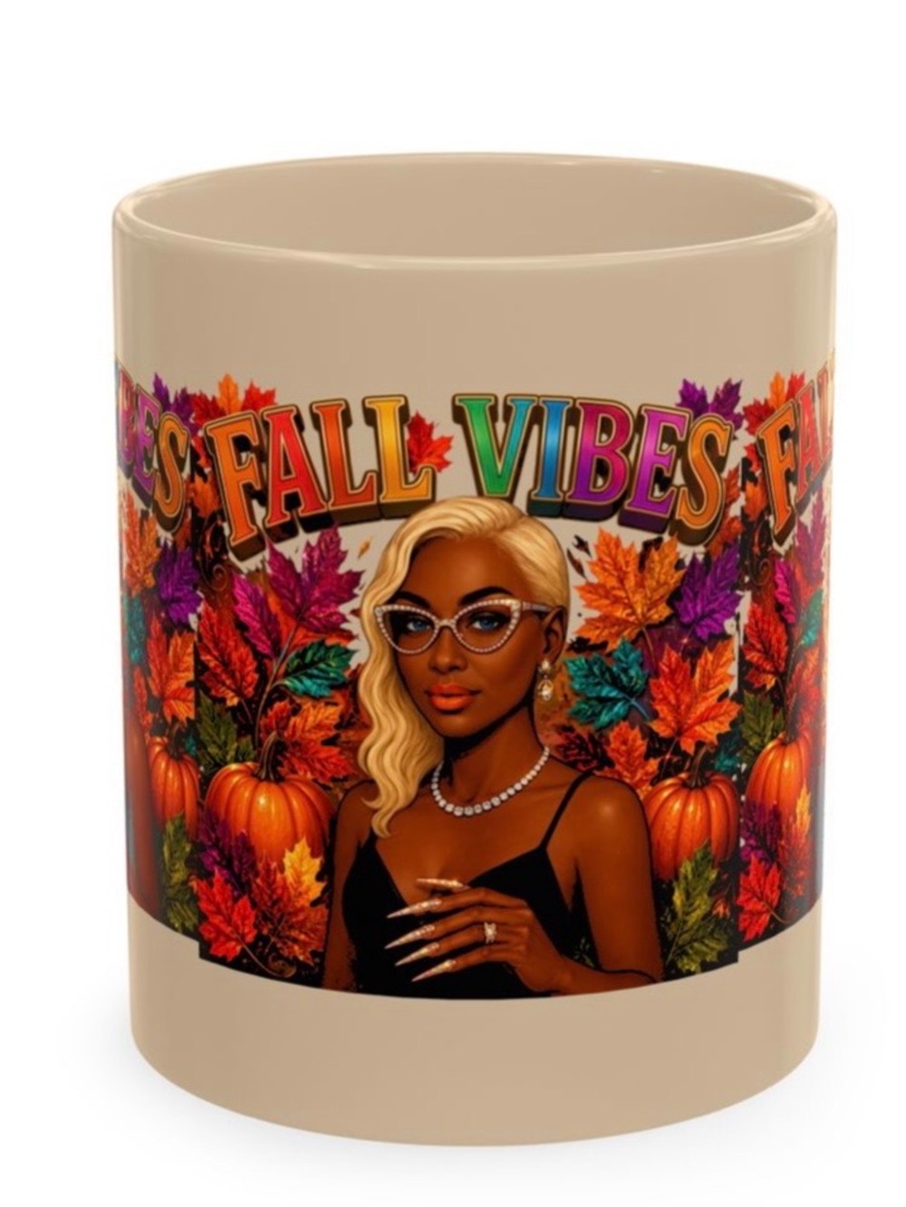 Fall Vibes Beige Ceramic Mug - Seasonal Graphic